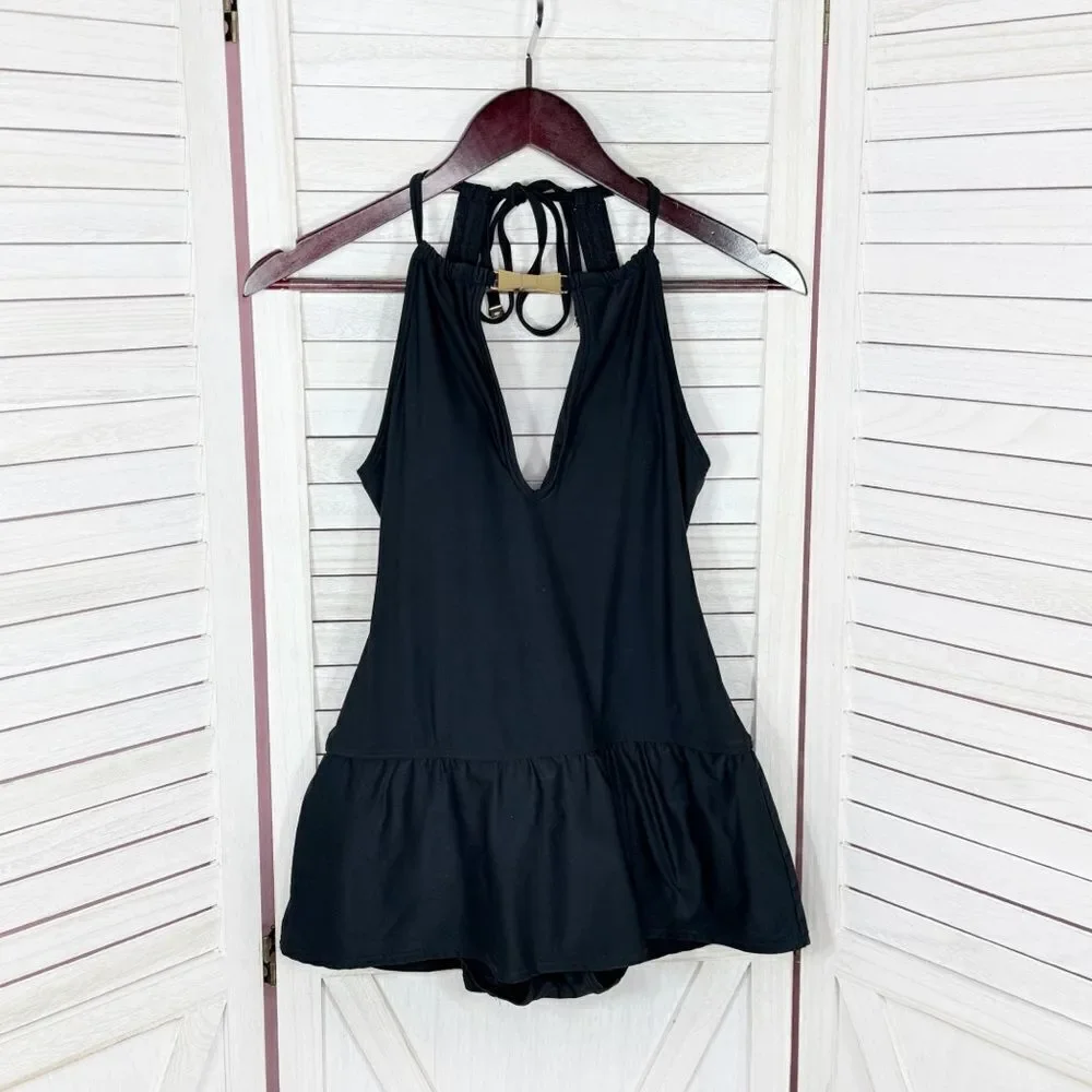 Kate Spade‎ Crescent Bay High Neck Swim Dress Swimsuit Black Small One Piece